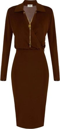 Elisabetta Franchi Am 19S66E2 Gebreide Midi Jurk - Dames - Casual kleedjes - Bruin - M - Kleedjes