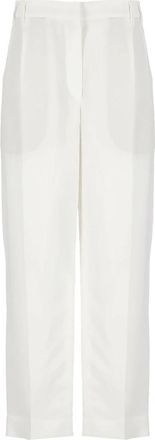 Brunello Cucinelli Linnenmix Broek met Plooien aan de Voorkant - Dames - Straight fit broeken - Wit - S - Linnen - Broeken