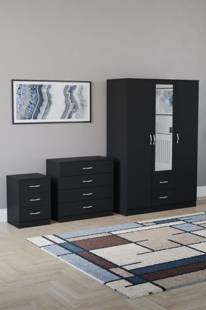 Home Discount Vida Designs 3Pc Bedroom Set 3Bedside, 4 Drawer Chest, Mirror Wardrobe in Black