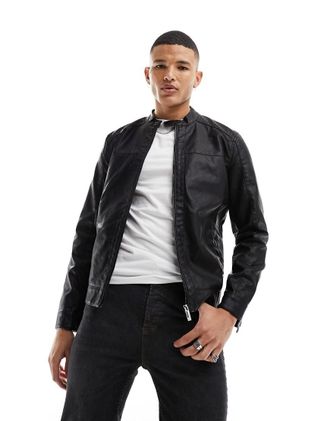 Only & Sons Only & Sons faux leather racer jacket in black