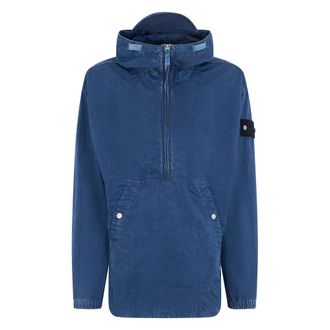 Stone Island Hoodies, male, Blue, Size: XL Windbreaker with Half Zipper