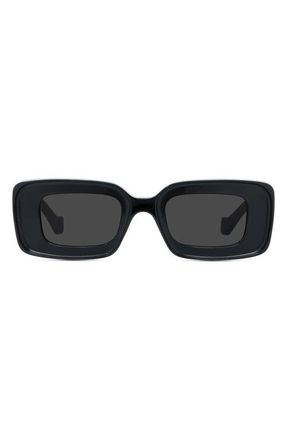Loewe Chunky Anagram 46mm Rectangular Sunglasses in Shiny Black /Smoke at Nordstrom