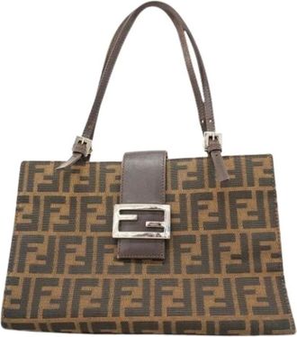 Fendi Pre-owned Shoulder Bags, female, Brown, Size: ONE SIZE Pre-owned Vintage Canvas Shoulder Bag