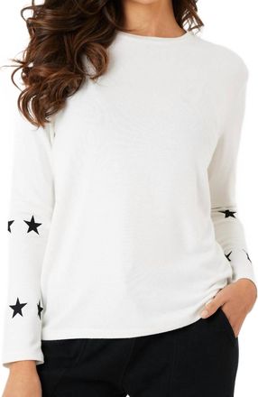 French Kyss Star Sleeve Round Neck Top In Ivory/black