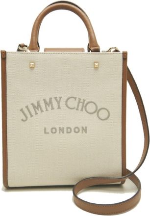 Jimmy Choo London Brown Canvas Tote Bag (Pre-Owned)