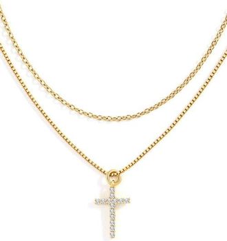 Mint & Lily Dainty Cable Necklace with Pave Cross Chain Necklace Stacking Set in Gold at Nordstrom