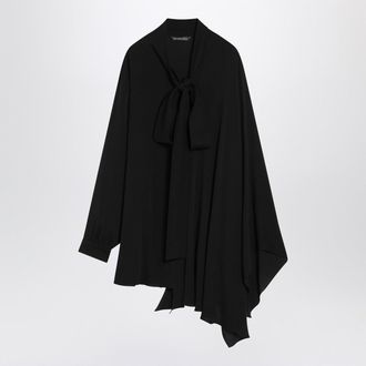 Balenciaga Asymmetric Black Silk Blouse With Scarf