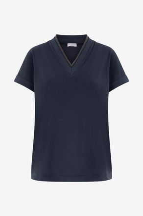 Brunello Cucinelli Weites T-Shirt mit V-Ausschnitt Precious