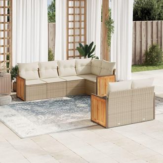 vidaXL Vidaxl - Set Sof&aacute;s De Jard&iacute;n 7 Piezas Y Cojines Rat&aacute;n Sint&eacute;tico Beige