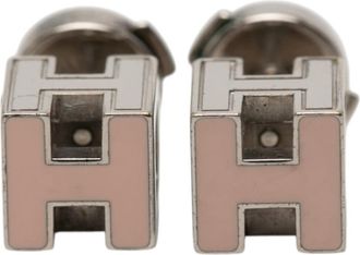 Herm&egrave;s Pre-owned Hermes Palladium Plated Enamel Cage dH Cube Push Back Earrings Ladies 5SMCG9H7KEHU0G76
