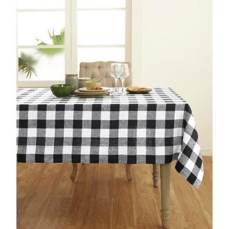 Solino Home Linen Tablecloth for Dining Table, Holiday and Everyday Dining Table Decor - Buffalo Check in Black And White at Nordstrom, Size Xx-Large