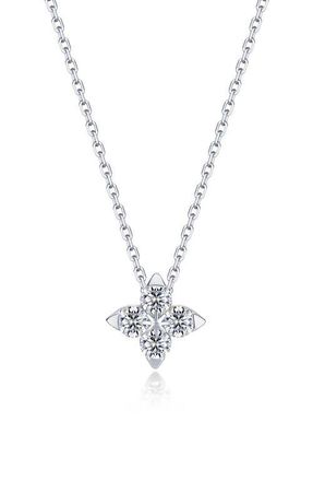 Lafonn Trillium Bloom Simulated Diamond Pendant Necklace in Silver at Nordstrom, Size 18