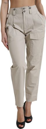 Dolce & Gabbana Beige Cotton High Waist Tapered Womens Pants