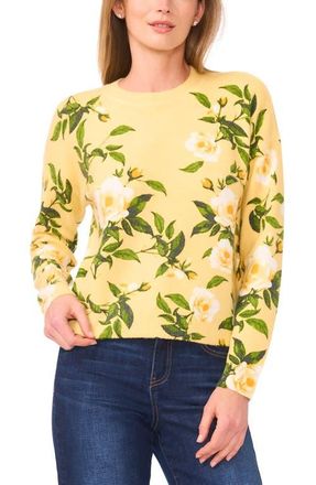 CeCe by Cynthia Steffe Floral Brushed Sweater in Misted Yellow at Nordstrom, Size X-Small