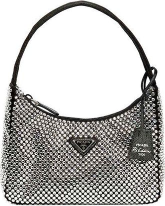 Prada Black Satin Crystal Embellished Re-Edition 2000 Mini Bag