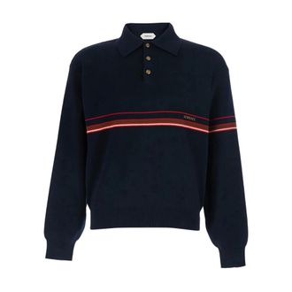 Versace Truien & Vesten, Heren, Blauw, L, Katoen, Geborduurd-logo katoenen gebreide polo