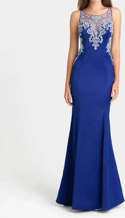Madison James Illusion Embroidered Evening Maxi Dress In Royal