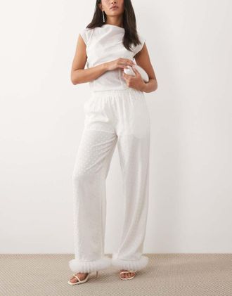 Sister Jane Sister Jane - Pantaloni da sposa bianchi a pois con finiture in tulle in coordinato-Bianco