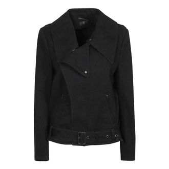 Yohji Yamamoto Blazers, female, Black, M, Black Cotton Linen Biker Jacket