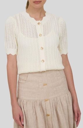 ZOE AND CLAIRE Short Sleeve Semisheer Pointelle Sweater in Cream at Nordstrom, Size Medium