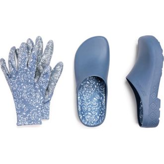 Muk Luks Garden Clog and Glove Set in Denim Floral at Nordstrom, Size Small