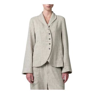 Transit Par-Such Blazers, female, Beige, Size: 2XS Italian Herringbone Wool Jacket