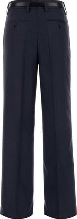 Prada Womens Embroidered Wool Trousers Navy