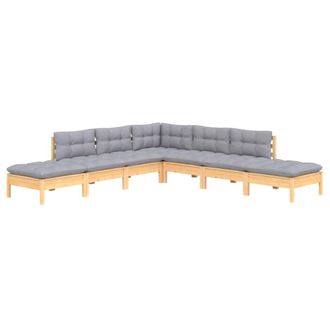 vidaXL Juego De Muebles De Jard&iacute;n 7 Pzas Y Cojines Madera Pino Gris Vidaxl