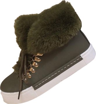 Generic Winter Short Boots Women Short Mouth Long Boots Big Size Flip Flop Padded Boots Women Womens Hiking Winter Boots (Green, 4.5)