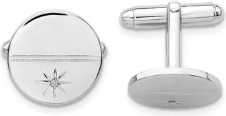 Diamond2Deal Rhodium-plated Diamond Accent Polished and Satin Cuff Links