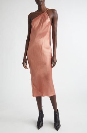 Rick Owens One-Shoulder Satin Midi Dress in Coral at Nordstrom, Size 10 Us