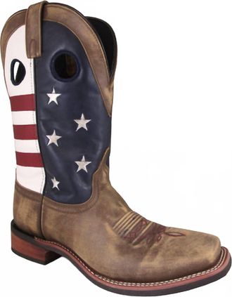 Smoky Mountain Boots Mens Stars And Stripes Leather Western Boots In Vintage Brown