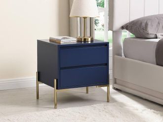 Vente-Unique Bedside Table With 2 Drawers - MDF & Metal - Blue Lacquered and