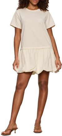 Sanctuary For Keeps Mixed Media Bubble Hem Cotton T-Shirt Minidress in Collagen White at Nordstrom, Size X-Large