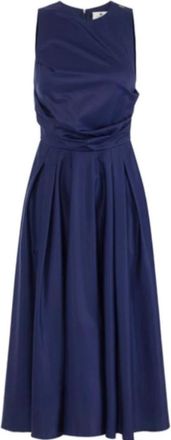 Elisabetta Franchi Blauwe Midi Jurk - Dames - Casual kleedjes - Blauw - XL - Polyester - Kleedjes