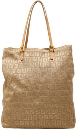 Fendi Beige Nylon Leather Handbag Tote Bag (Pre-Owned)
