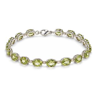 House of Brilliance Sterling Silver Oval Gemstone and Natural Diamond Accent Tennis Bracelet
