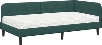 vidaXL Corner Bed Frame with Mattress Dark Green 90 x 190 cm Velvet vidaXL
