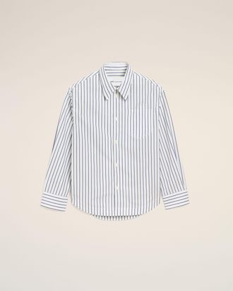 Ami White Striped Cotton Ami De Coeur Wide Shirt White - XXL - Unisex