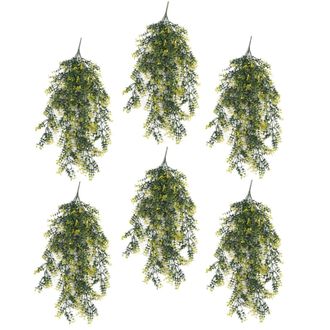 Leaf Pack of 6 x Hanging UV & Fire Resistant Artificial Variegated Plant 76cm in Green