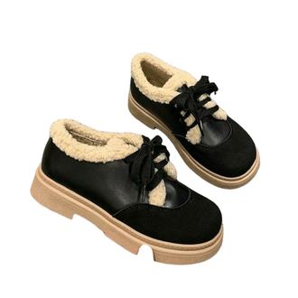 Generic YUJIEBB Womens Cotton Boots Autumn Winter Lined Bread Fluffy Snow Boots Flat Heel