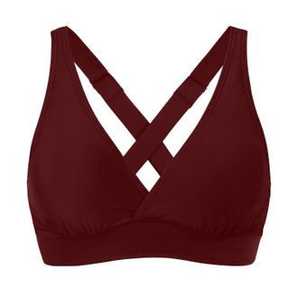 Generic Women Elastic Swimwear Tops Underwire Full Coverage Bikini Top Push Up Swim Crop Top Tie Back Bathing Suit Tops Swim Shirt Women Pattern (XL) Wine