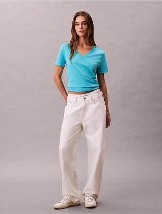 Calvin Klein Jeans Calvin Klein Womens Archive Logo V-Neck T-Shirt - Blue - XS