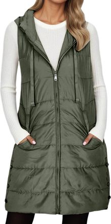 Generic Padded Gilet For Women Uk Casual Soild Longline Hood Waistcoat Loose Fit Zip Windproof Trench Coat Lightweight Walking Gilet Warm Overcoat Heated Puff