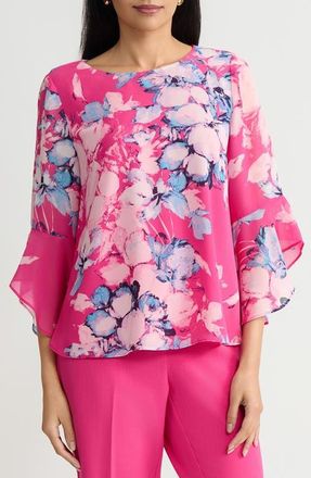 Kasper Floral Chiffon Top in Pink Perfection Multi at Nordstrom, Size X-Large P