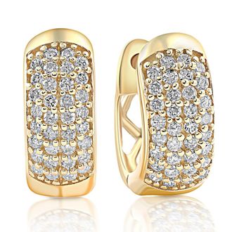 Pompeii3 1/4ct Diamond Pave Huggie Hoops Tiny Womens Earrings Yellow Gold 1/3 Tall