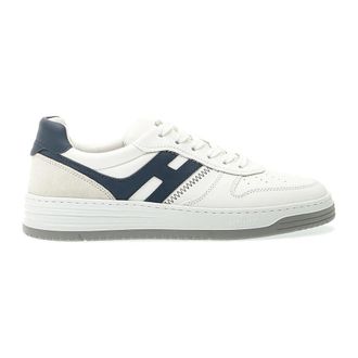 Hogan Sneakers, male, White, Size: 10 1/2 US White Leather Sneakers with Blue Details