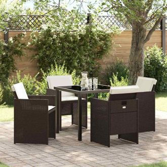 vidaXL Conjunto De Comedor De Jard&iacute;n Con Coj&iacute;n 5 Pcs Marr&oacute;n Polirat&aacute;n Vidaxl