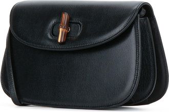 Gucci Womens Bamboo Shoulder Bag Black Pebbled Leather