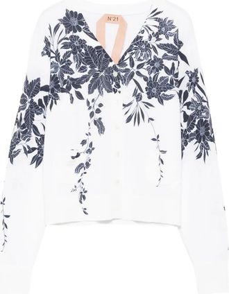 N°21 Cardigan a fiori - Bianco